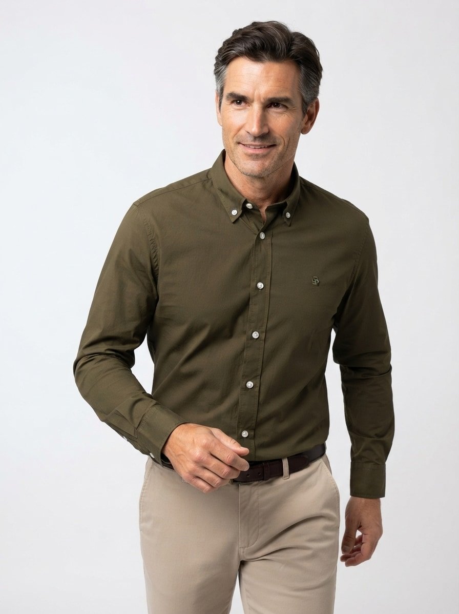 Hemd Roan, Slim, Baumwolle, Button-Down, dunkelgrün