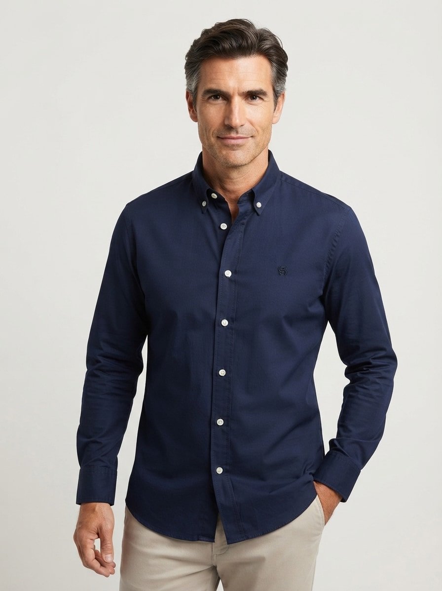 Hemd Roan, Slim, Baumwolle, Button-Down, dunkelblau