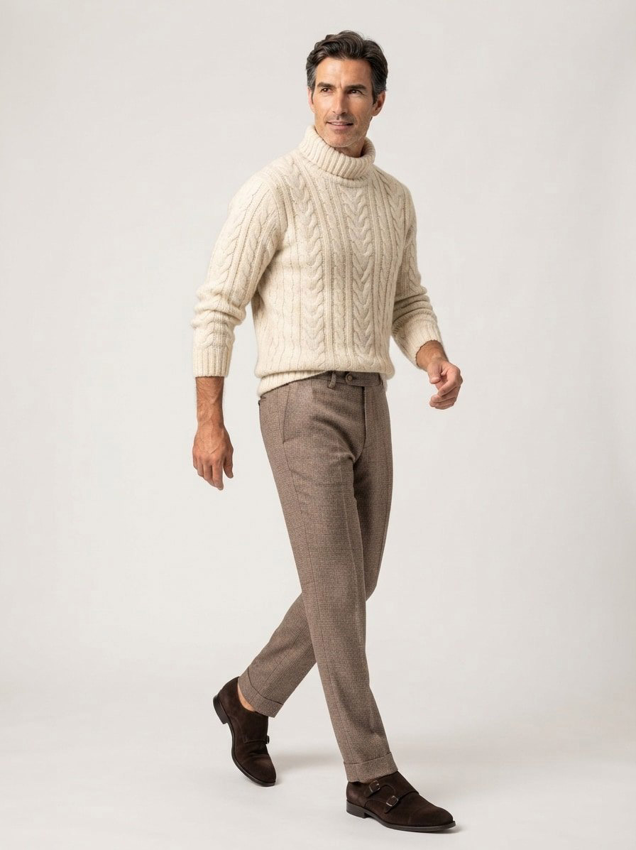 Hose Terni, Slim Fit, Mikrofaser-Stretch, beige gemustert