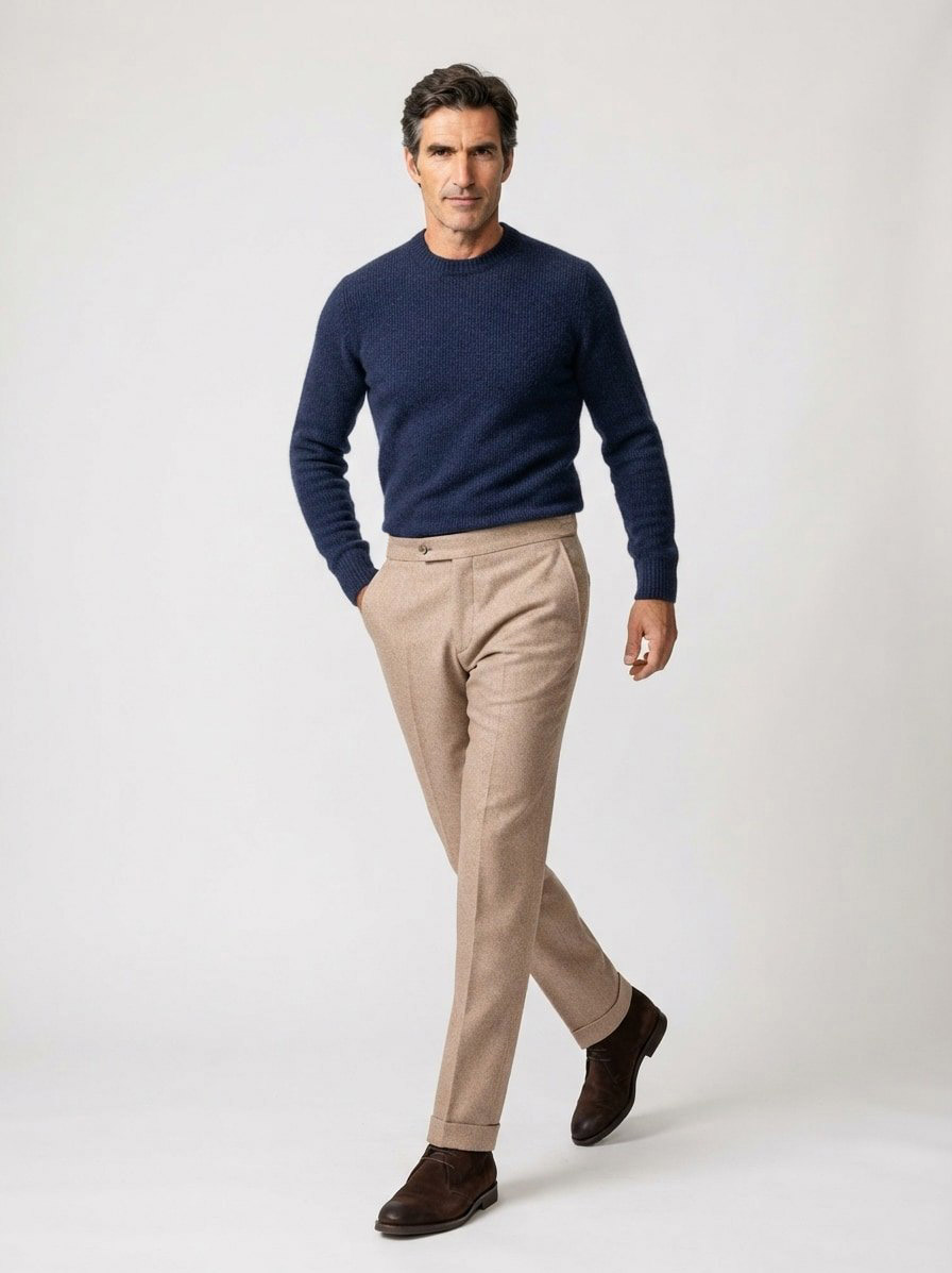Hose Piacenza, Regular Fit, Woll-Tweed, hellbeige meliert