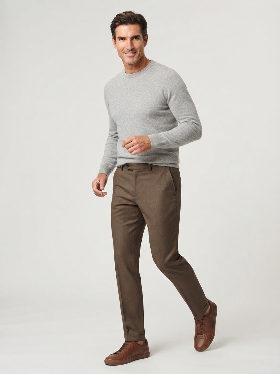 Hose, Slim Fit, Schurwoll-Stretch, dunkelbraun meliert