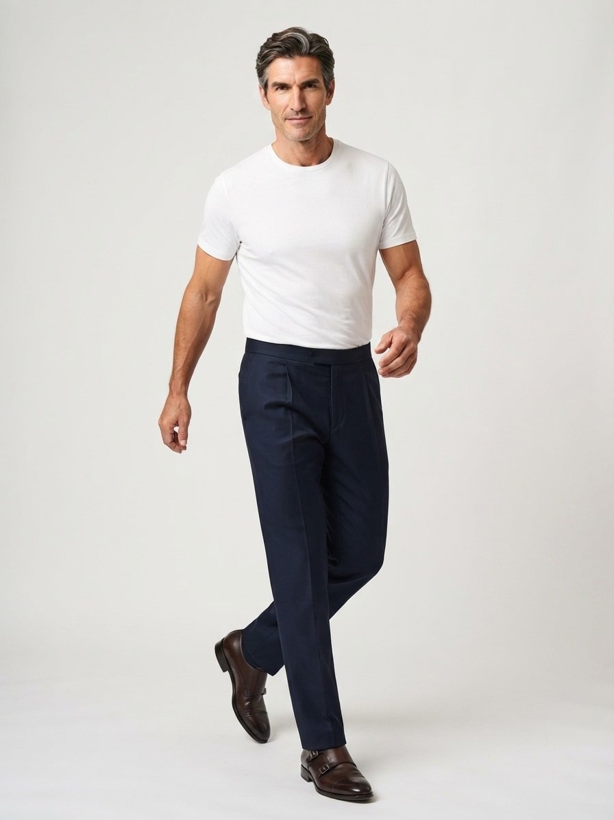 Bundfaltenhose, Tapered Fit, Baumwoll-Stretch, dunkelblau