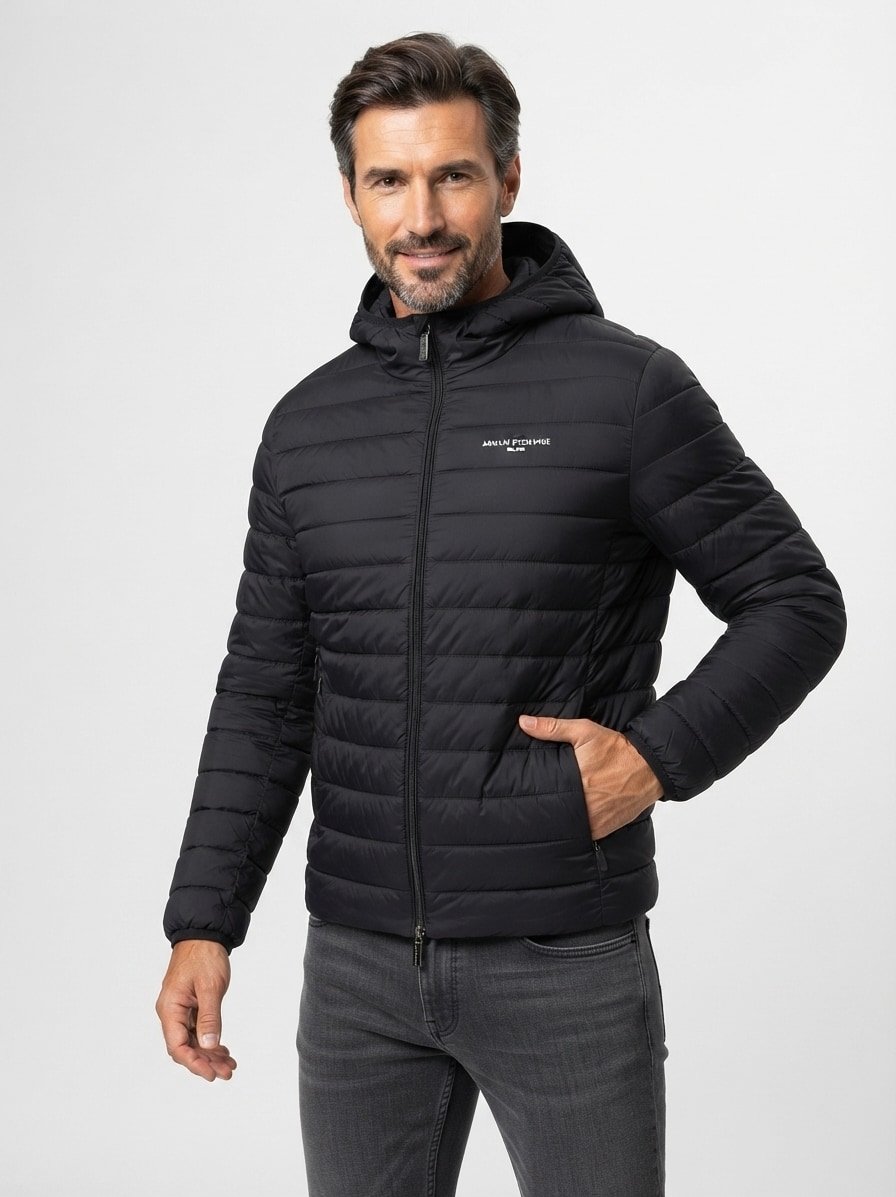 Daunenjacke, Mikrofaser, schwarz