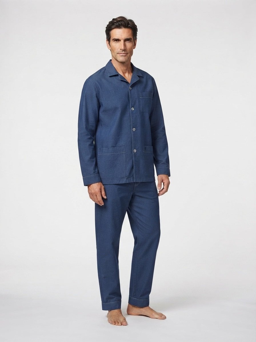 Pyjama, vL-Carlo, Baumwoll-Flanell, dunkelblau