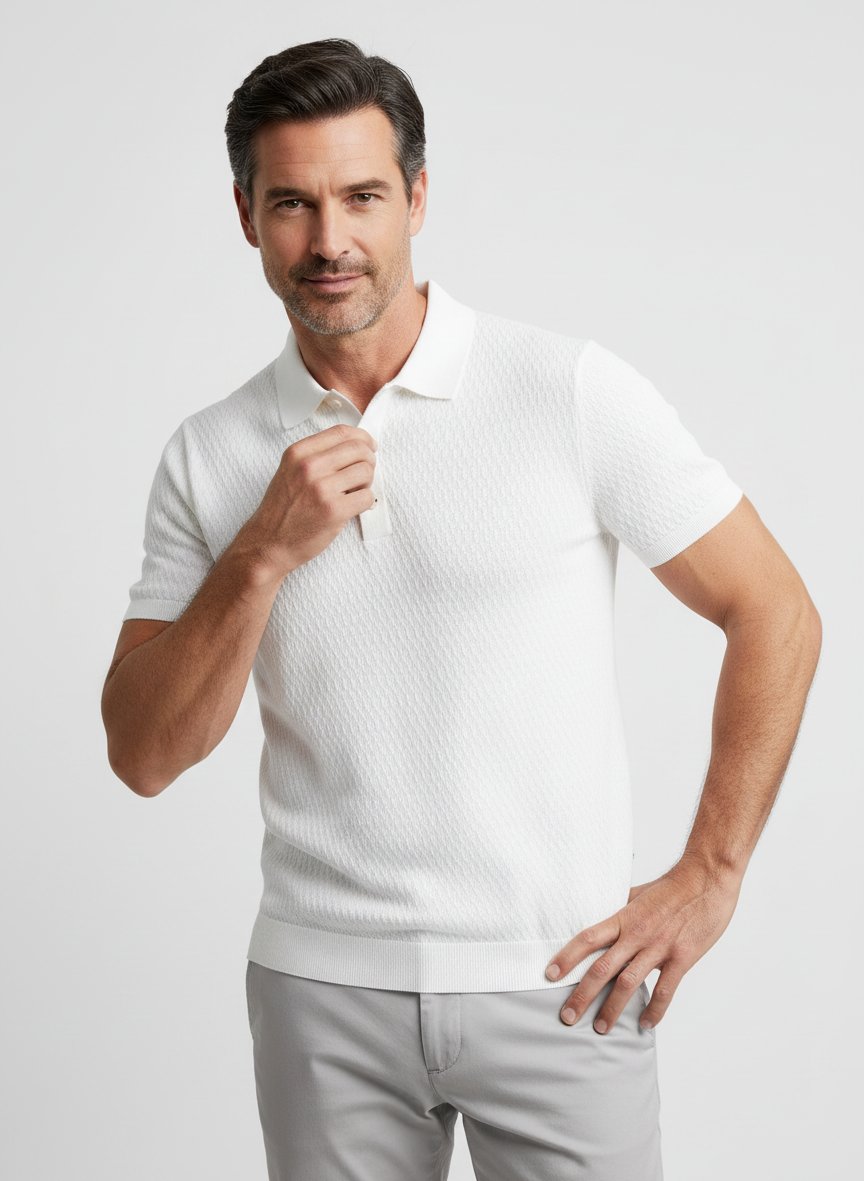 Polo-Shirt, Strick, ecru