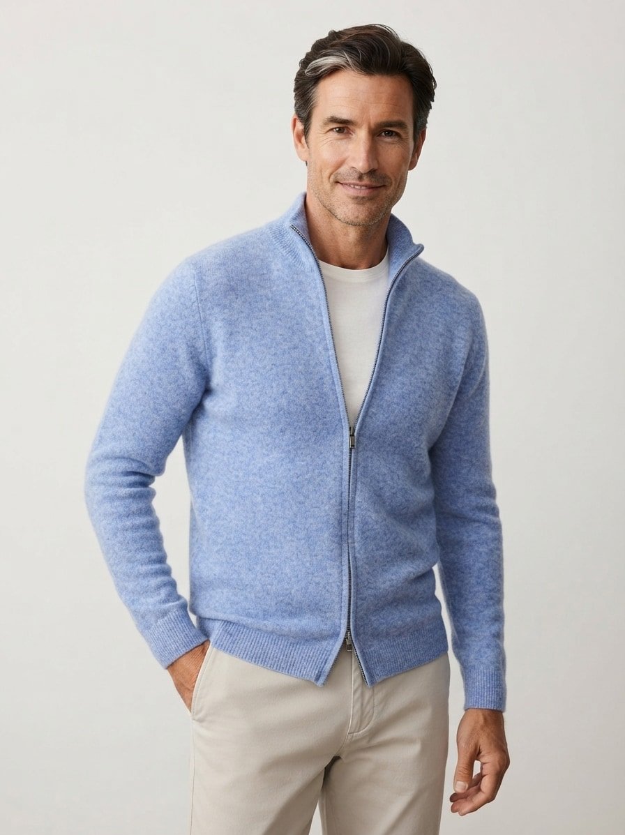 Cardigan, Merinowolle, blau meliert