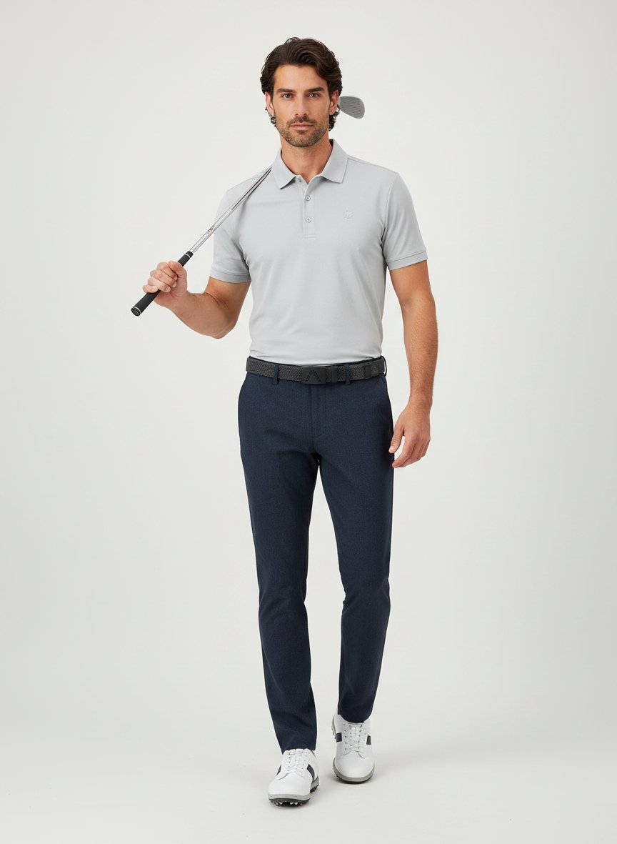 Jersey Print, Driver Tapered, Mikrofaser Stretch, navy meliert