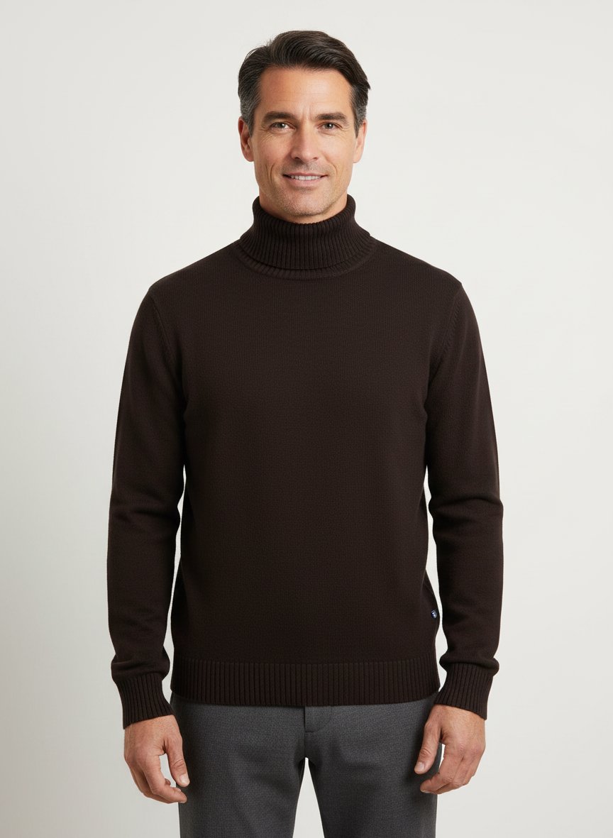 Rollkragenpullover, Merinowolle extrafein, dunkelbraun