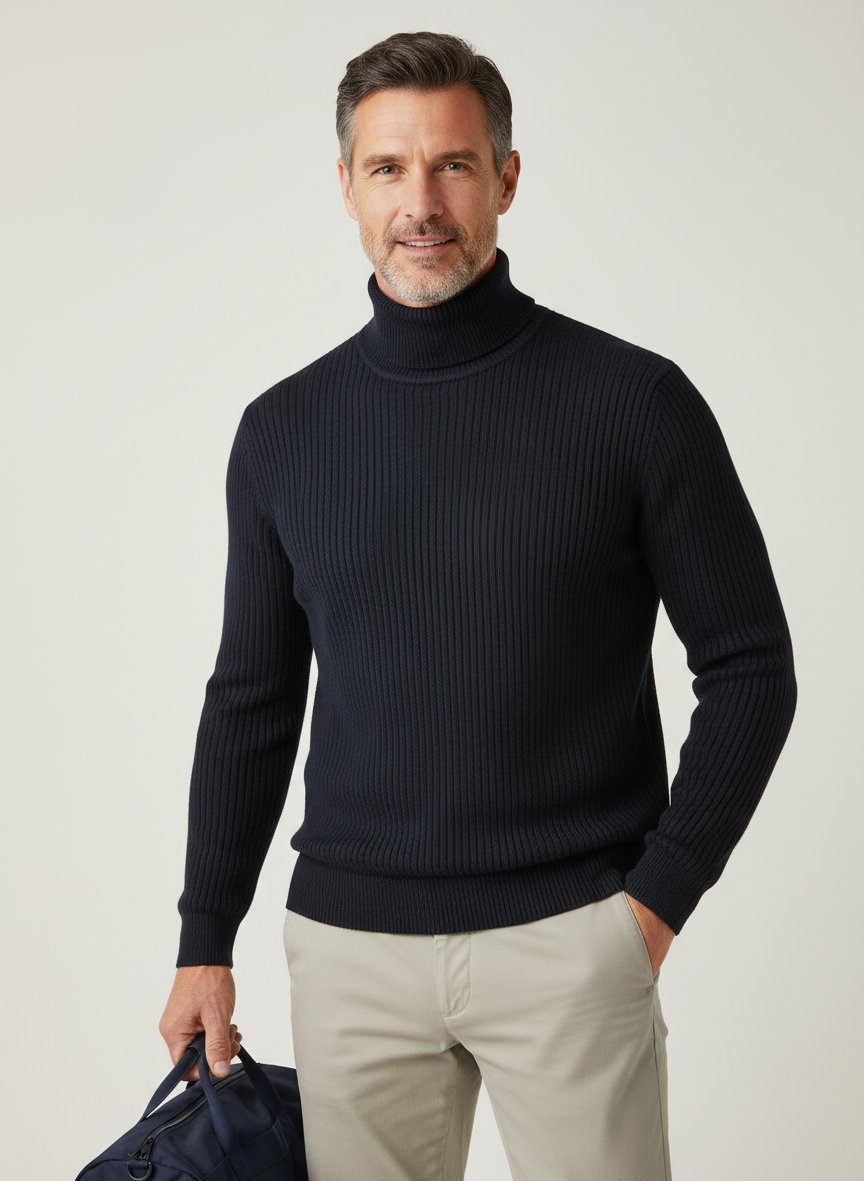 Rollkragenpullover, Merinowolle extrafein, navy