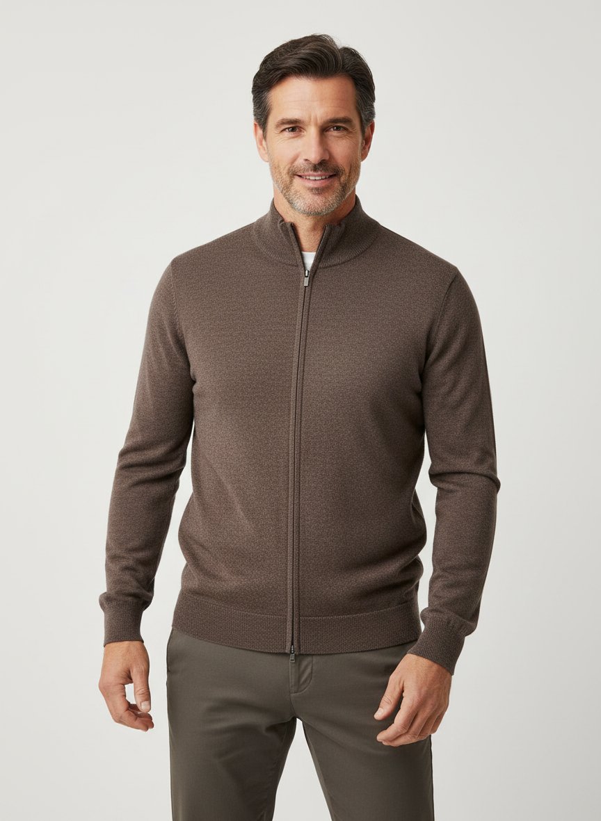 Cardigan, Merinowolle extrafein, taupe meliert