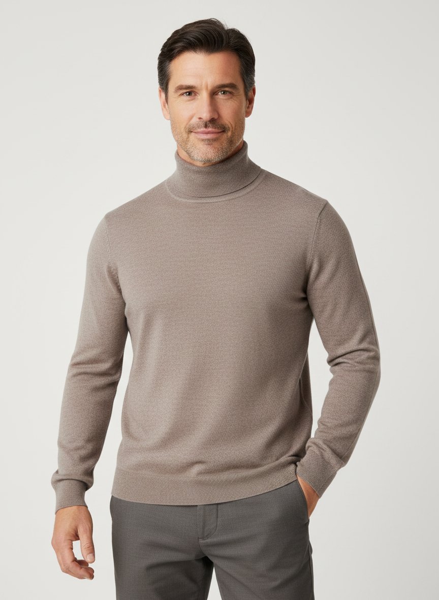 Rollkragenpullover, Merinowolle extrafein, sand meliert