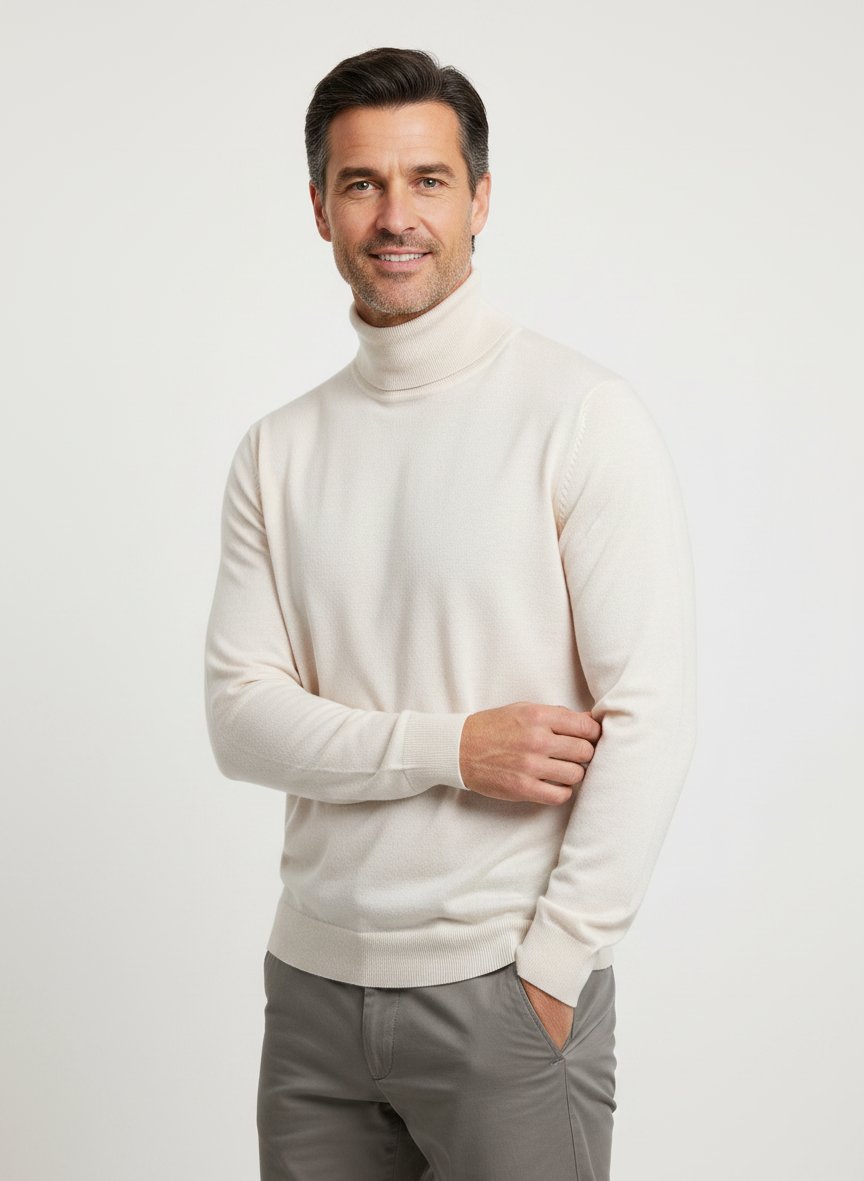 Rollkragenpullover, Merinowolle extrafein, ecru