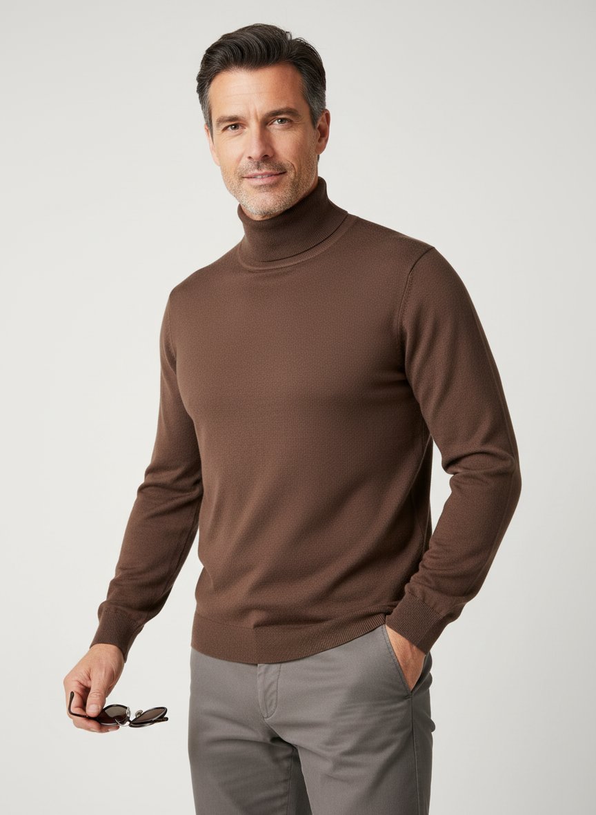 Rollkragenpullover, Merinowolle extrafein, braun