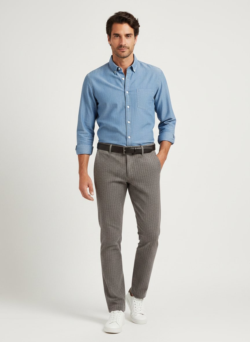 Smart Wool Look, Lou-KL, Regular Fit, Baumwolle-Mikrofaser, grau-braun gestreift