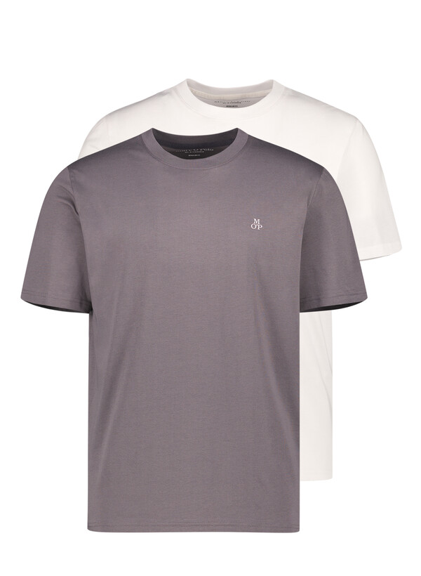 T-Shirts, Baumwolle, dunkelgrau-weiß