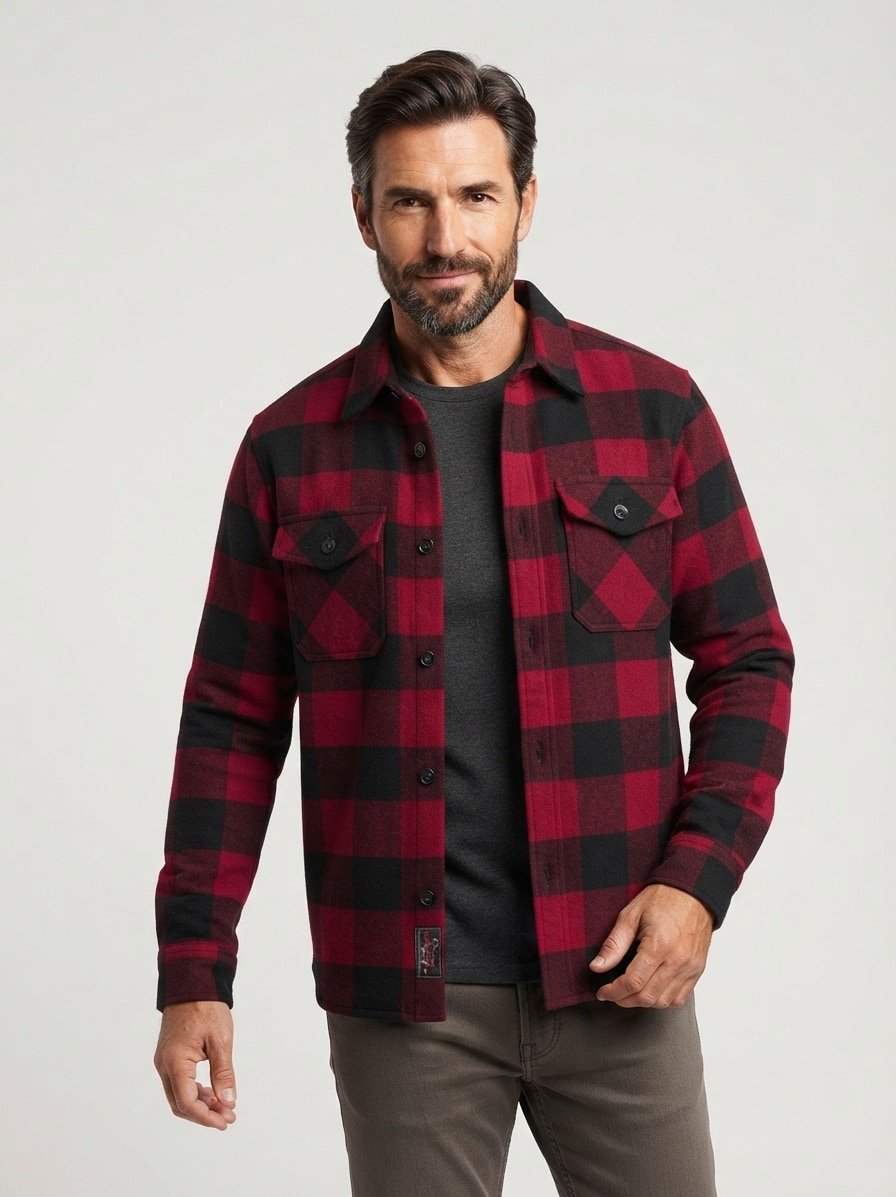 Overshirt, Wolle, Kent, Brusttasche, rot-schwarz kariert