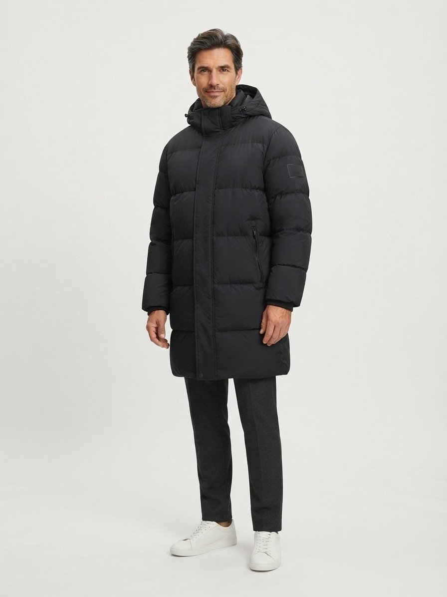 Daunenparka, Mikrofaser wasserabweisend, schwarz