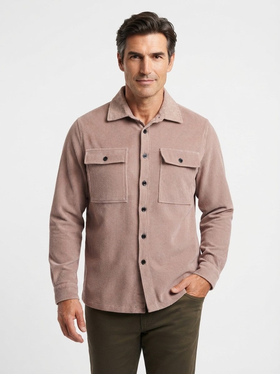 Overshirt DiTyler, Cord-Stretch, Kent, Brusttasche, taupe