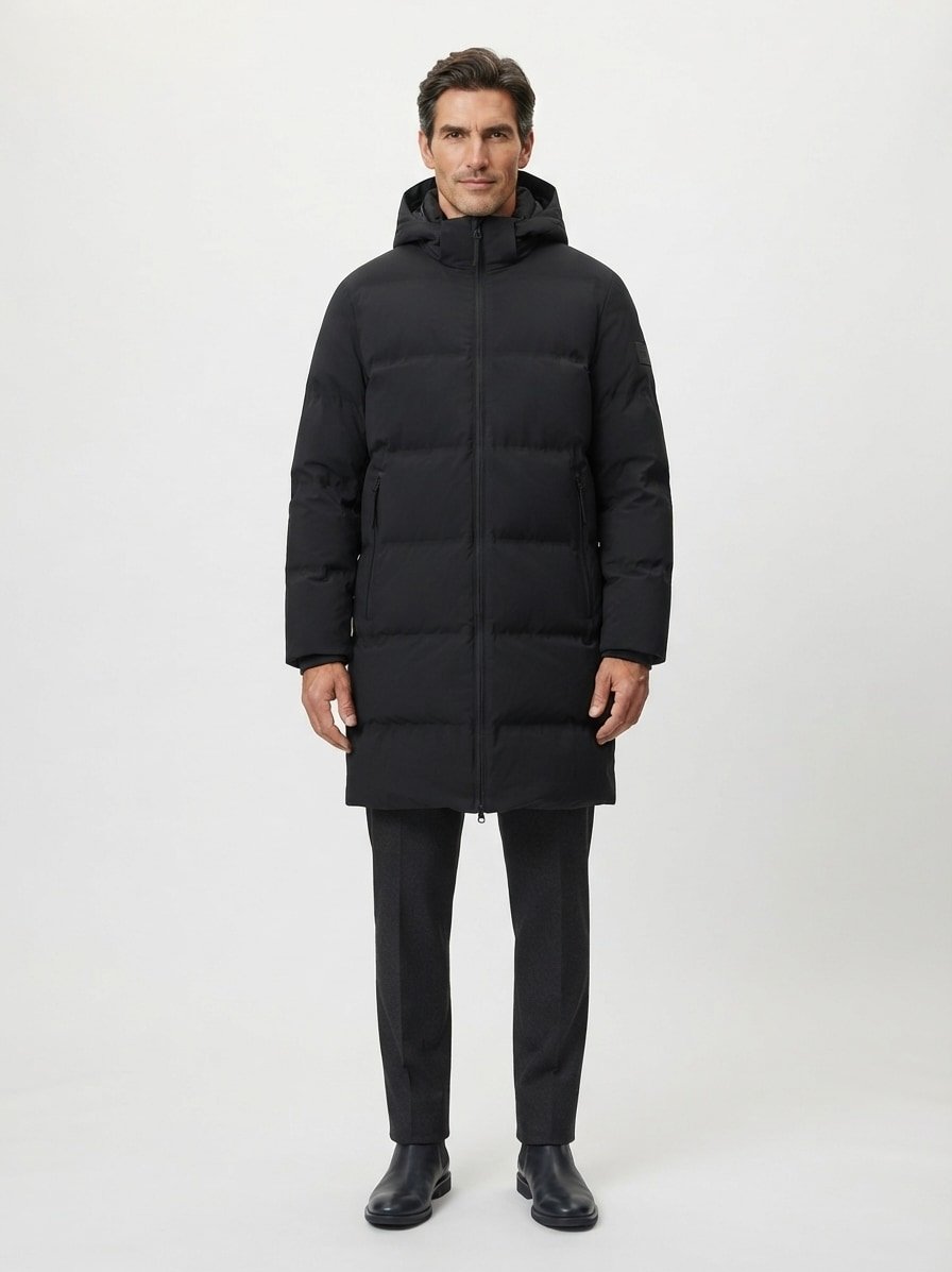 Daunenparka, Mikrofaser wasserabweisend, schwarz
