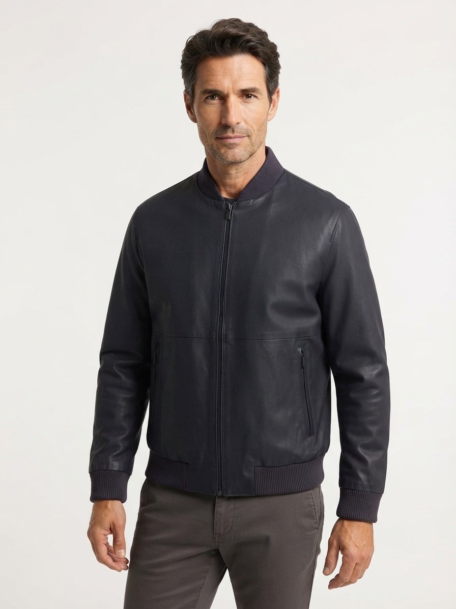 Lederblouson, Lammleder, navy