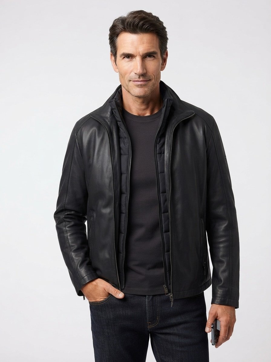 Lederjacke, Lammnappa, schwarz