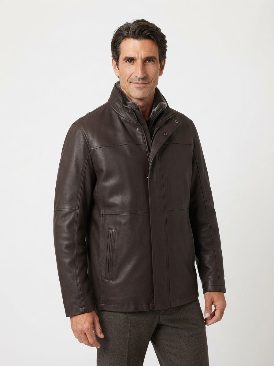 Lederjacke, Lammleder wattiert, braun