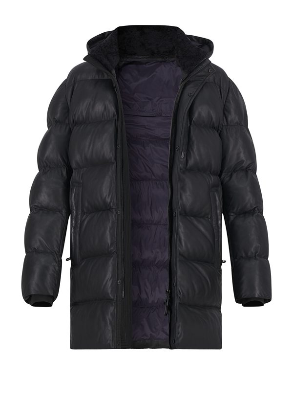 Lederparka, Lammnappa Echtfell, schwarz