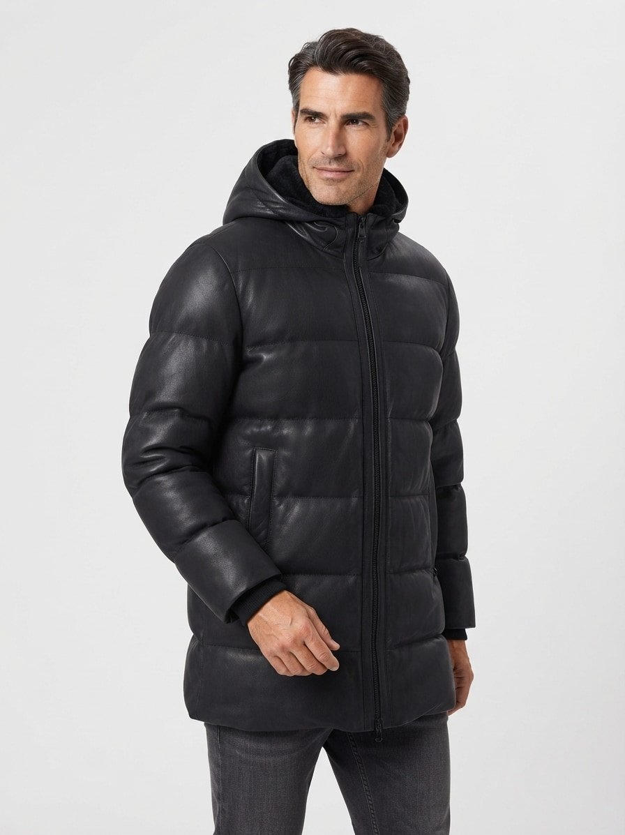 Lederparka, Lammnappa Echtfell, schwarz
