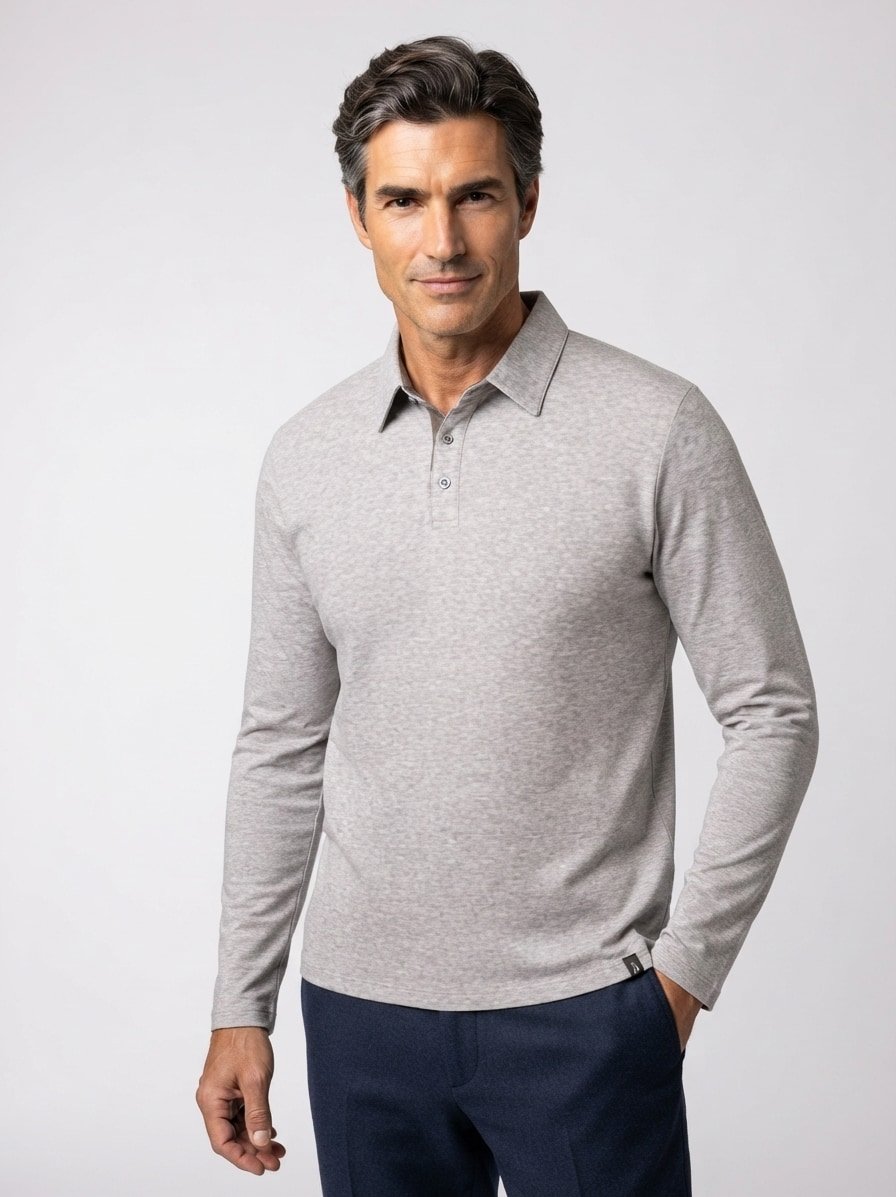 Polo-Shirt, Jersey, grau meliert