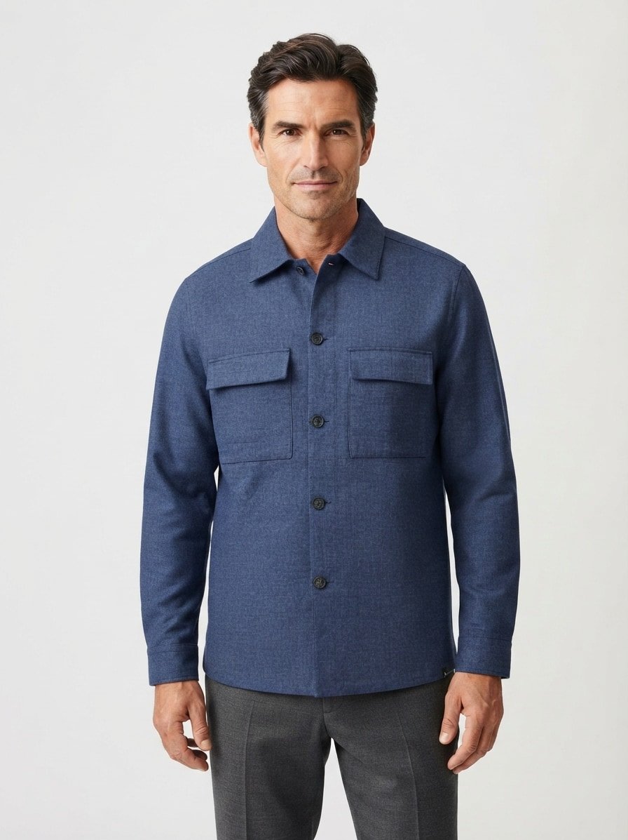 Overshirt Link, Baumwolle, Brusttaschen, blau meliert