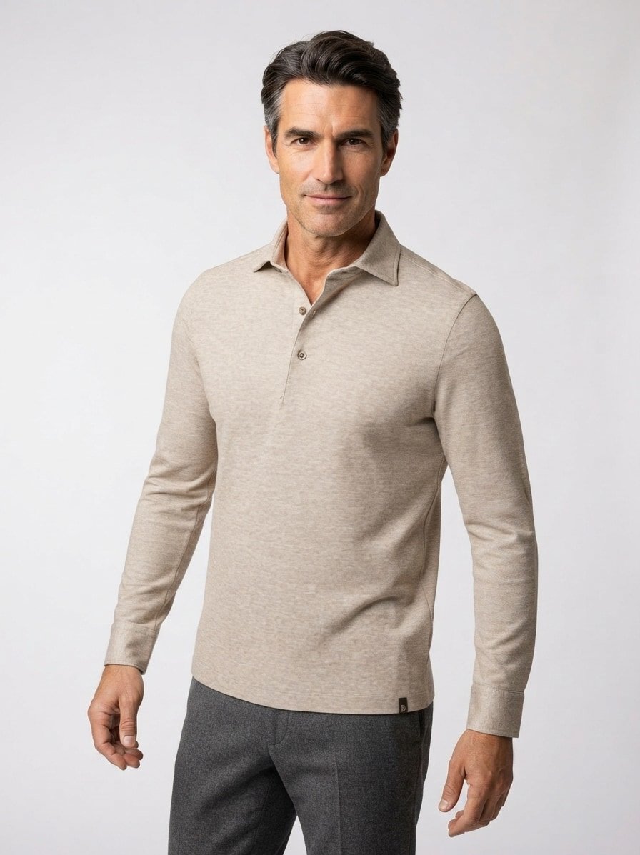 Polo-Shirt, Jersey, braun meliert