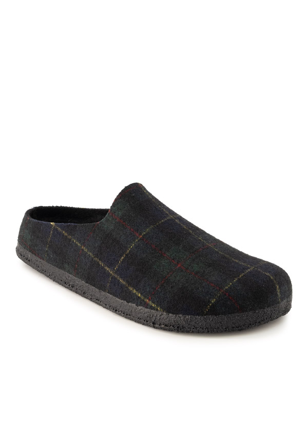 Pantoffeln Amsterdamm, Wollfilz Lammfell, Normale Passform, green-navy kariert