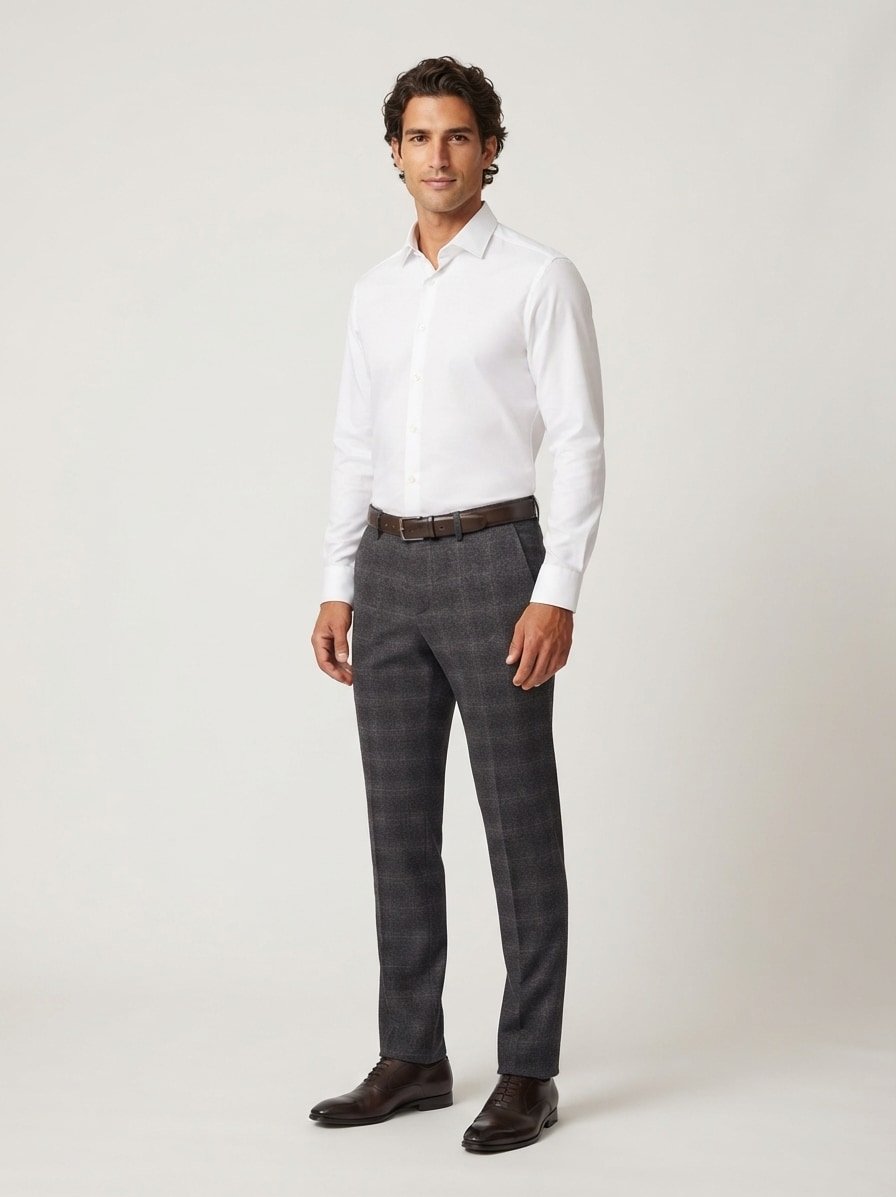 Wool Glencheck, Regular Fit, Modell Lou, Woll-Stretch, dunkelgrau kariert