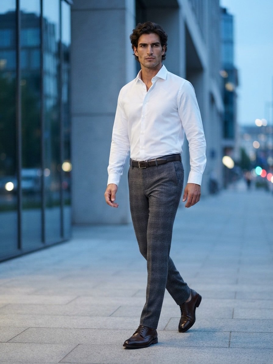 Wool Glencheck, Regular Fit, Modell Lou, Woll-Stretch, dunkelgrau kariert