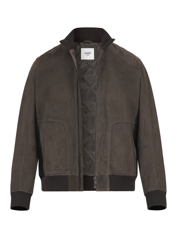Lederblouson Dokston, Ziegenvelours, dunkelbraun wattiert