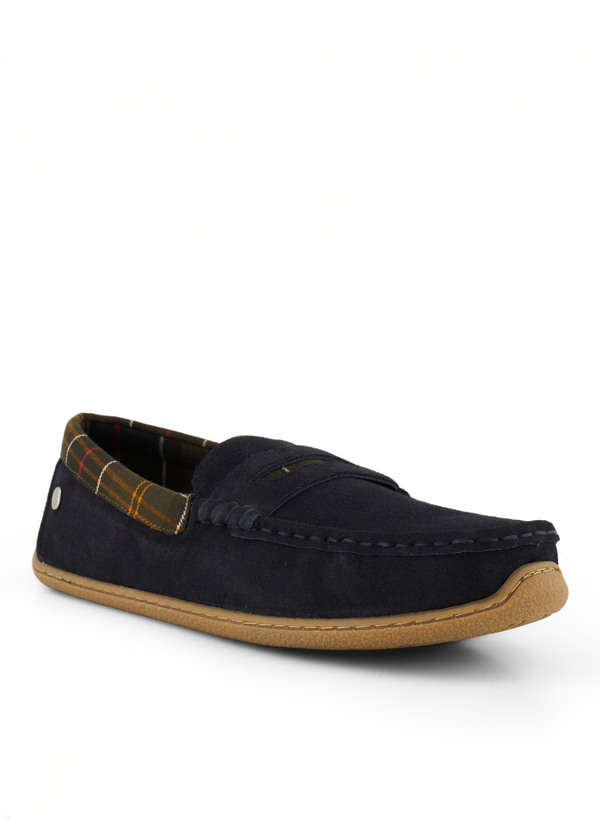Hausschuhe, Veloursleder, navy