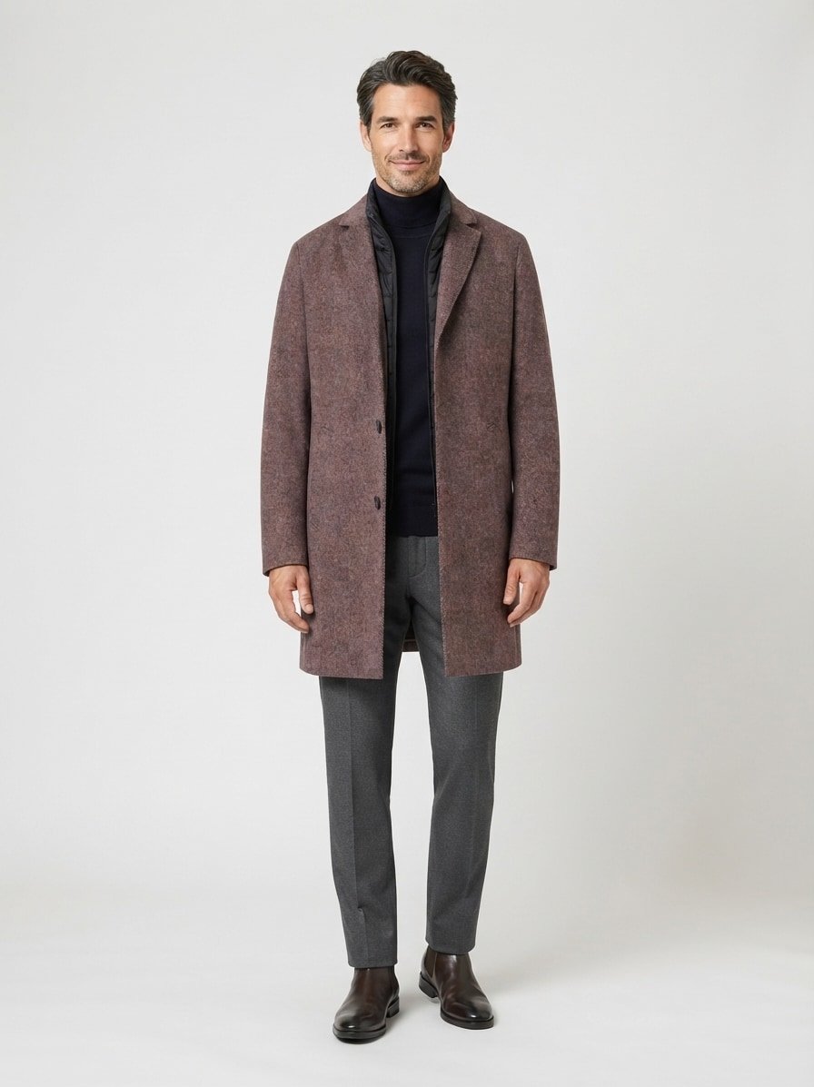Mantel Deus, Modern Fit, Wolle, braun wattiert