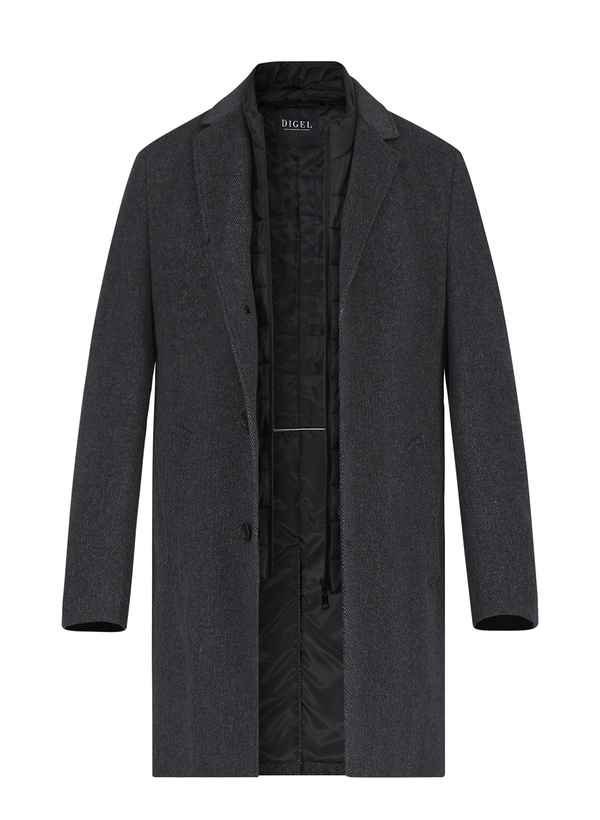 Mantel Deus, Modern Fit, Wolle, grau wattiert