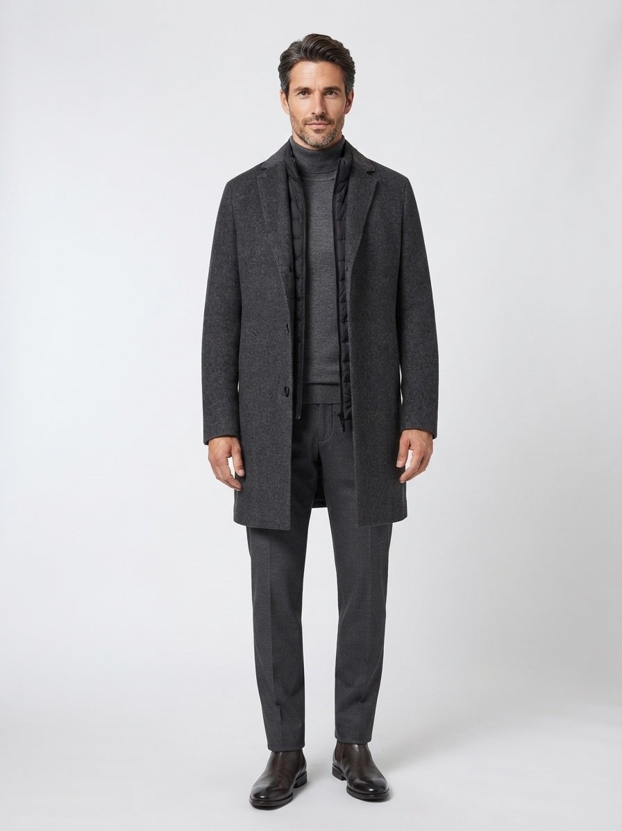 Mantel Deus, Modern Fit, Wolle, grau wattiert