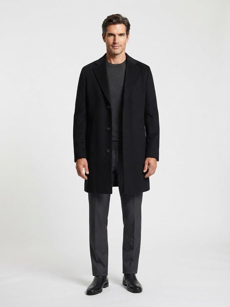 Mantel Bond, Modern Fit, Wolle-Kaschmir, schwarz
