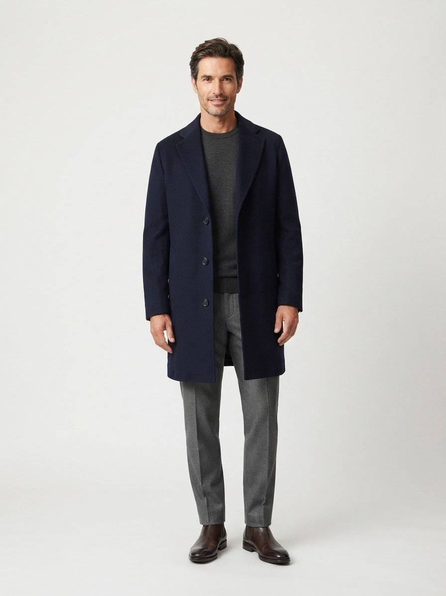 Mantel Bond, Modern Fit, Wolle-Kaschmir, dunkelblau