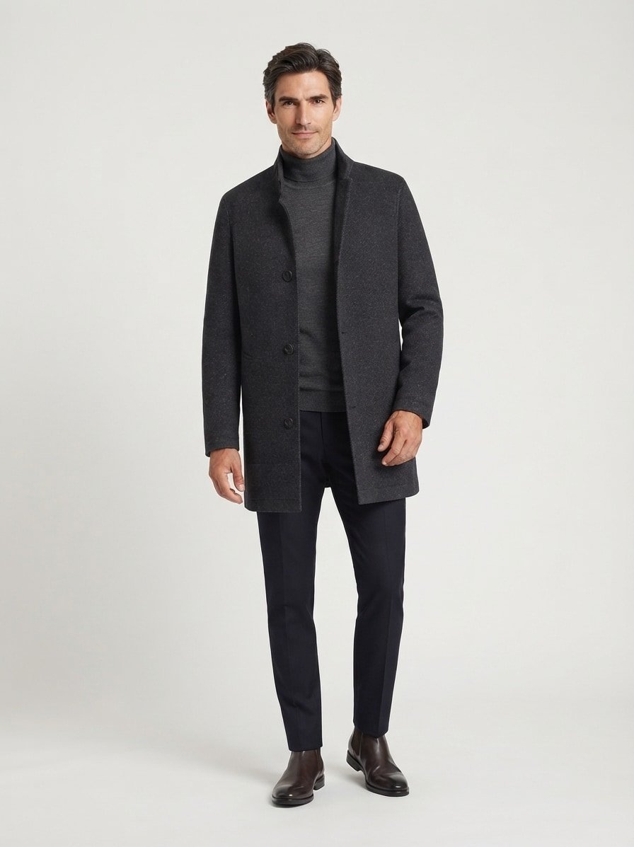 Mantel Ashby, Modern Fit, Wolle, dunkelgrau
