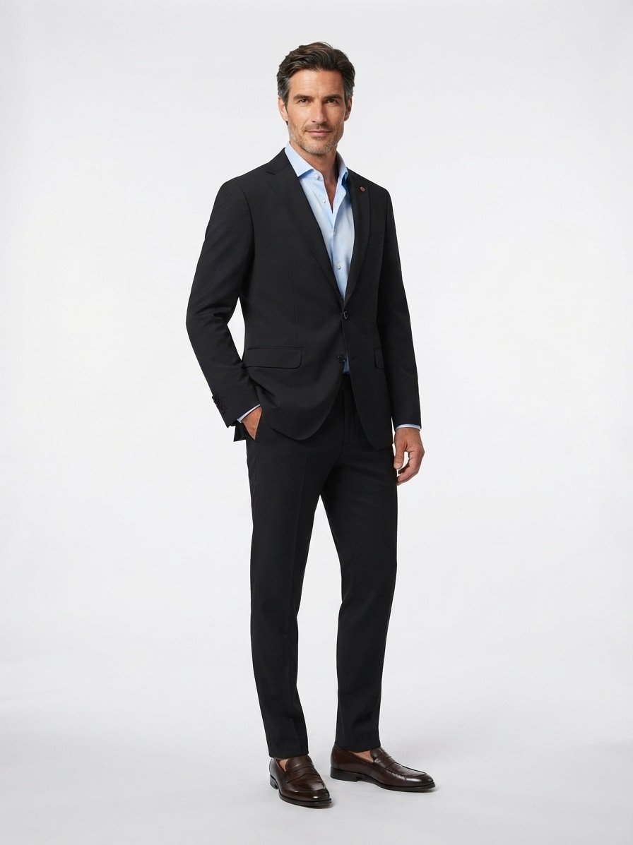 Anzug, Slim Fit, Schurwoll-Stretch, schwarz
