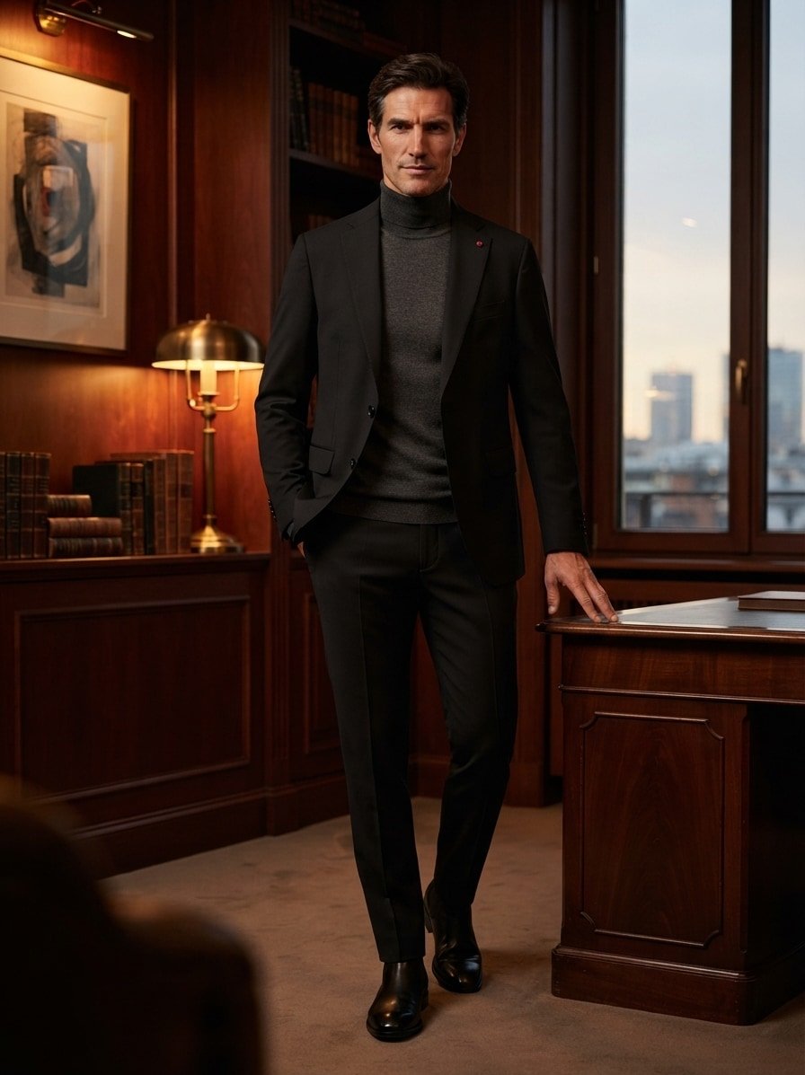 Anzug, Slim Fit, Schurwoll-Stretch, schwarz