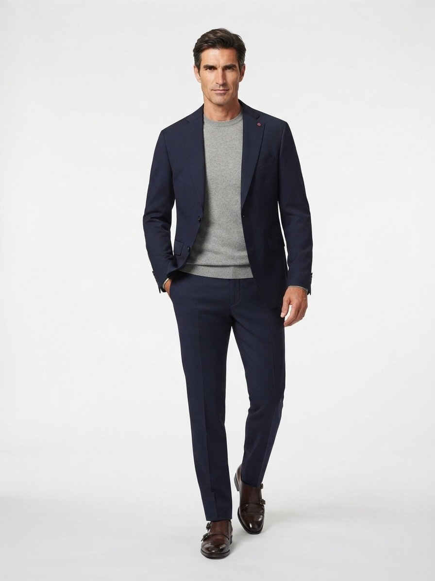 Anzug, Slim Fit, Schurwoll-Stretch, navy