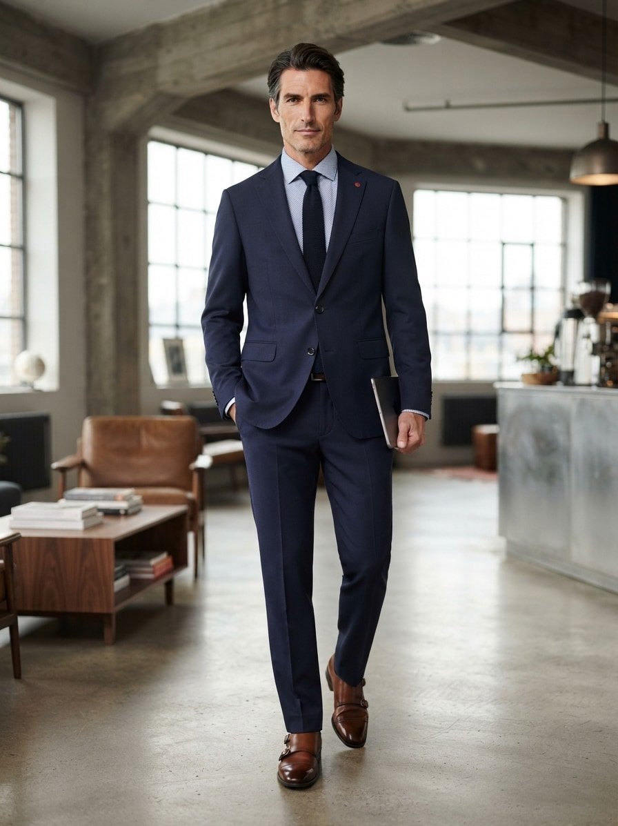 Anzug, Slim Fit, Schurwoll-Stretch, navy