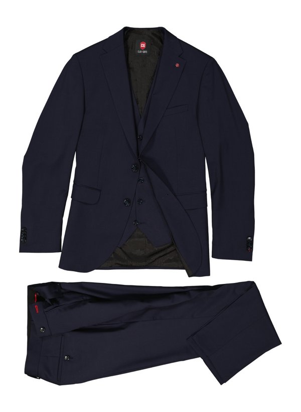 Anzug mit Weste, Slim Fit, Schurwoll-Stretch, navy