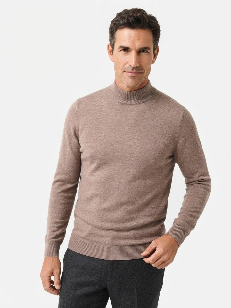 Stehkragenpullover, Modern Fit, Merinowolle superwashed, dunkelbraun meliert