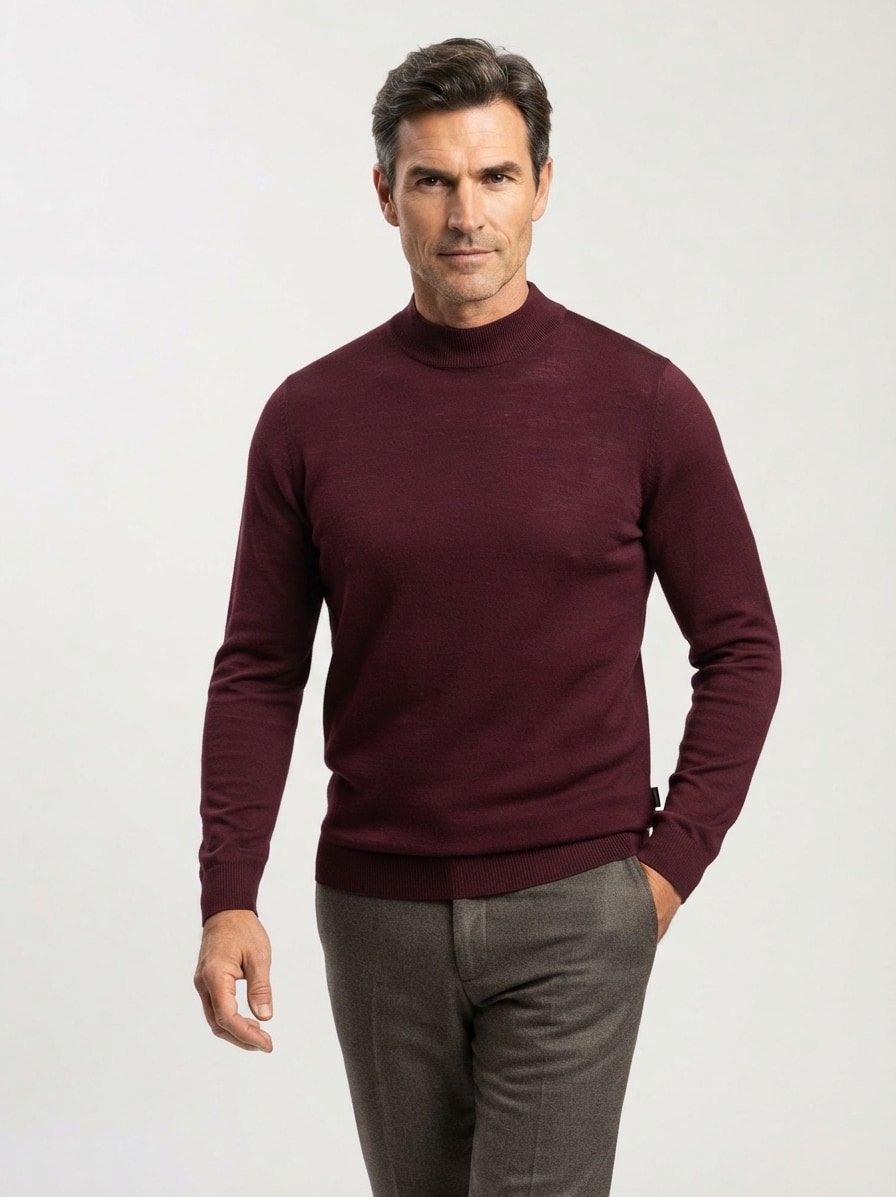Stehkragen, Modern Fit, Merinowolle superwash, dunkelrot meliert