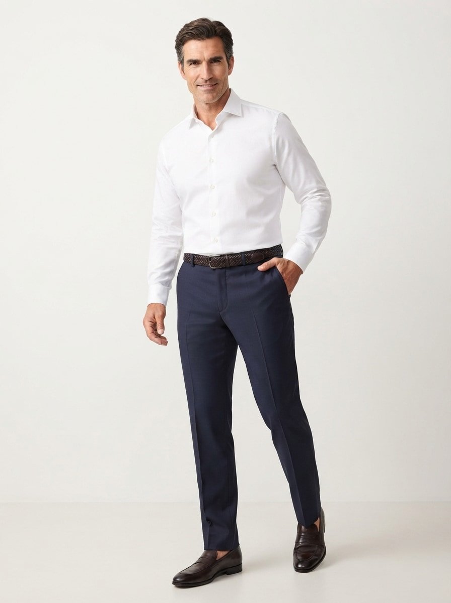 Hose, Slim Fit, Schurwoll-Stretch, dunkelblau